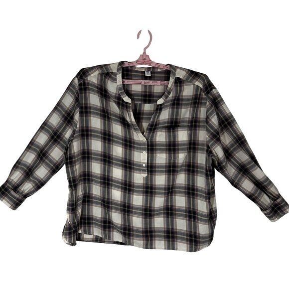 Old Navy Womens Purple Cream Plaid Popover Shirt XL Cotton/Rayon - Picture 1 of 9